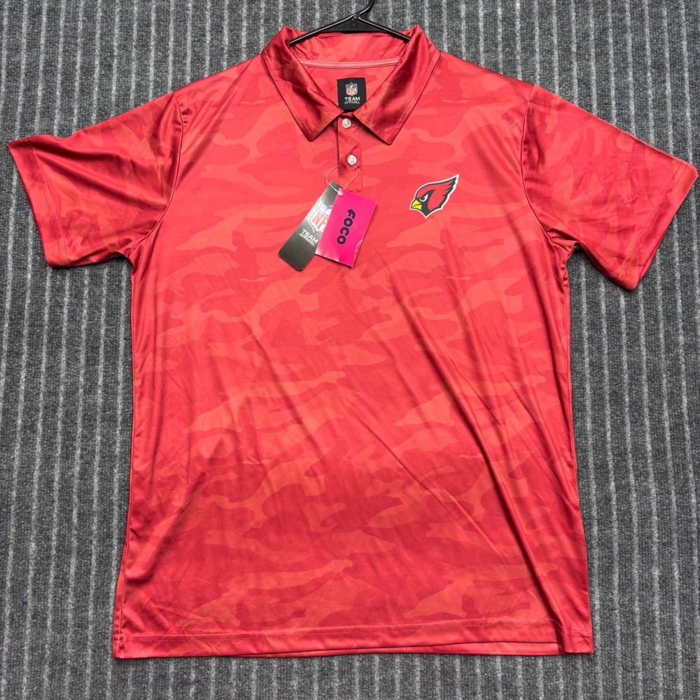 NFL Team Apparel Mens Arizona Cardinals Polo Size Large Red Camo FOCO Shirt NWT
